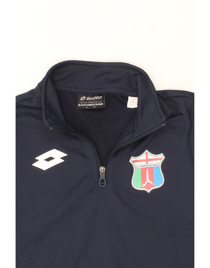 LOTTO Boys Graphic Zip Neck Sweatshirt Jumper 11-12 Years Medium Navy Blue Vintage Lotto and Second-Hand Lotto from Messina Hembry 