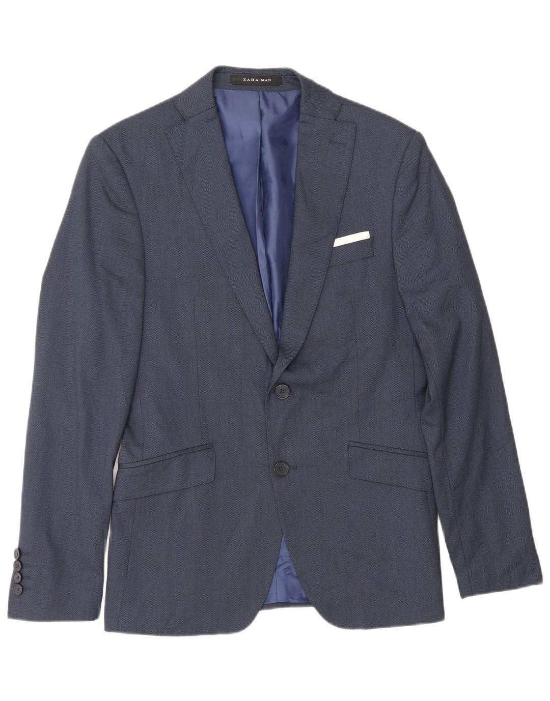 Zara Herre 2-knaps blazerjakke EU 46 Small Navy Blue Viscose