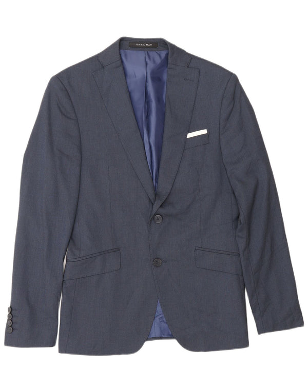 Zara Herre 2-knaps blazerjakke EU 46 Small Navy Blue Viscose