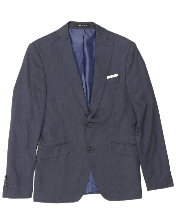 Zara Herre 2-knaps blazerjakke EU 46 Small Navy Blue Viscose