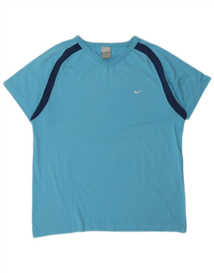 Nike Herre T-Shirt UK 42/44 Large Blue Colourblock