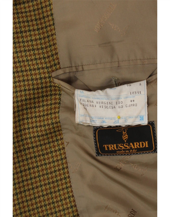 Trussardi Herre 2 Button Blazer Jacket IT 56 3XL Beige Houndstooth