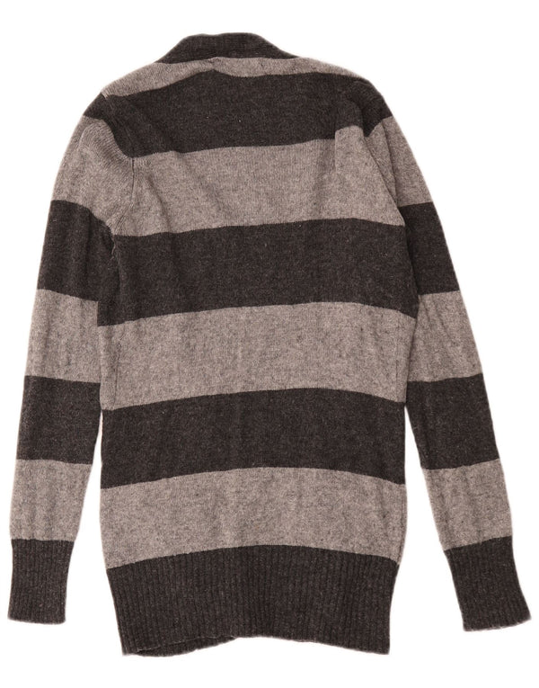 Zara Dame Cardigan Sweater UK 12 Medium Grå Stribet Rayon
