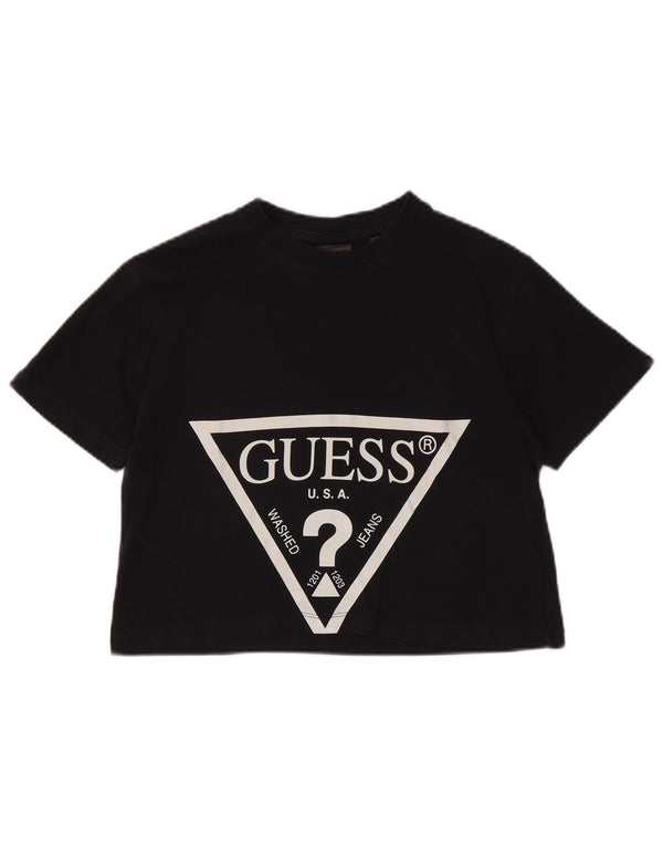 Guess Womens Crop Graphic T-Shirt Top UK 10 Small Black