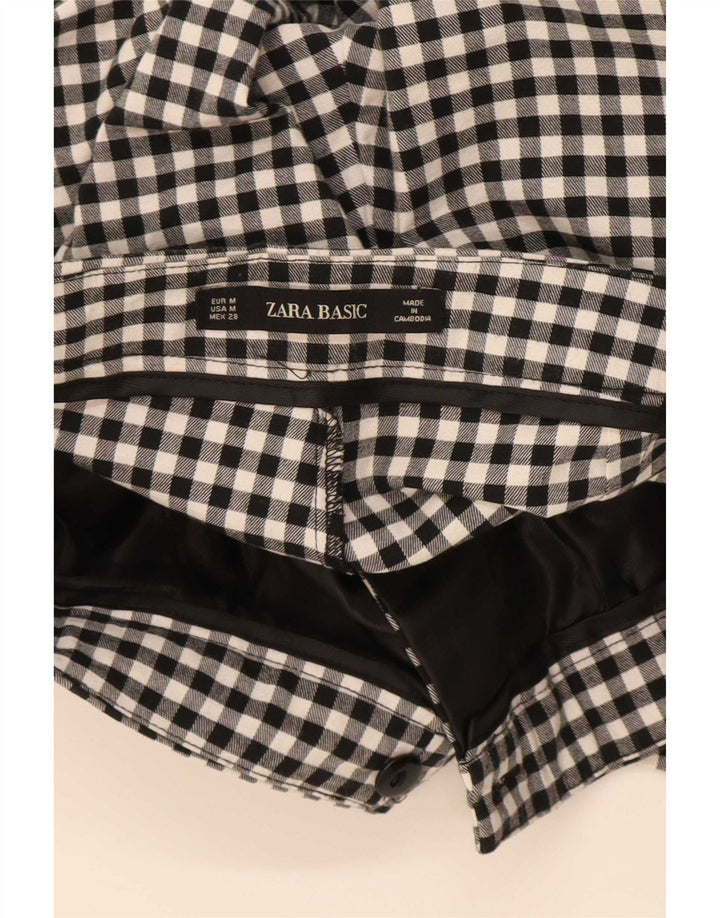 Zara Dame Slim Cropped Bukser Medium W28 L26 Sort Gingham Bomuld