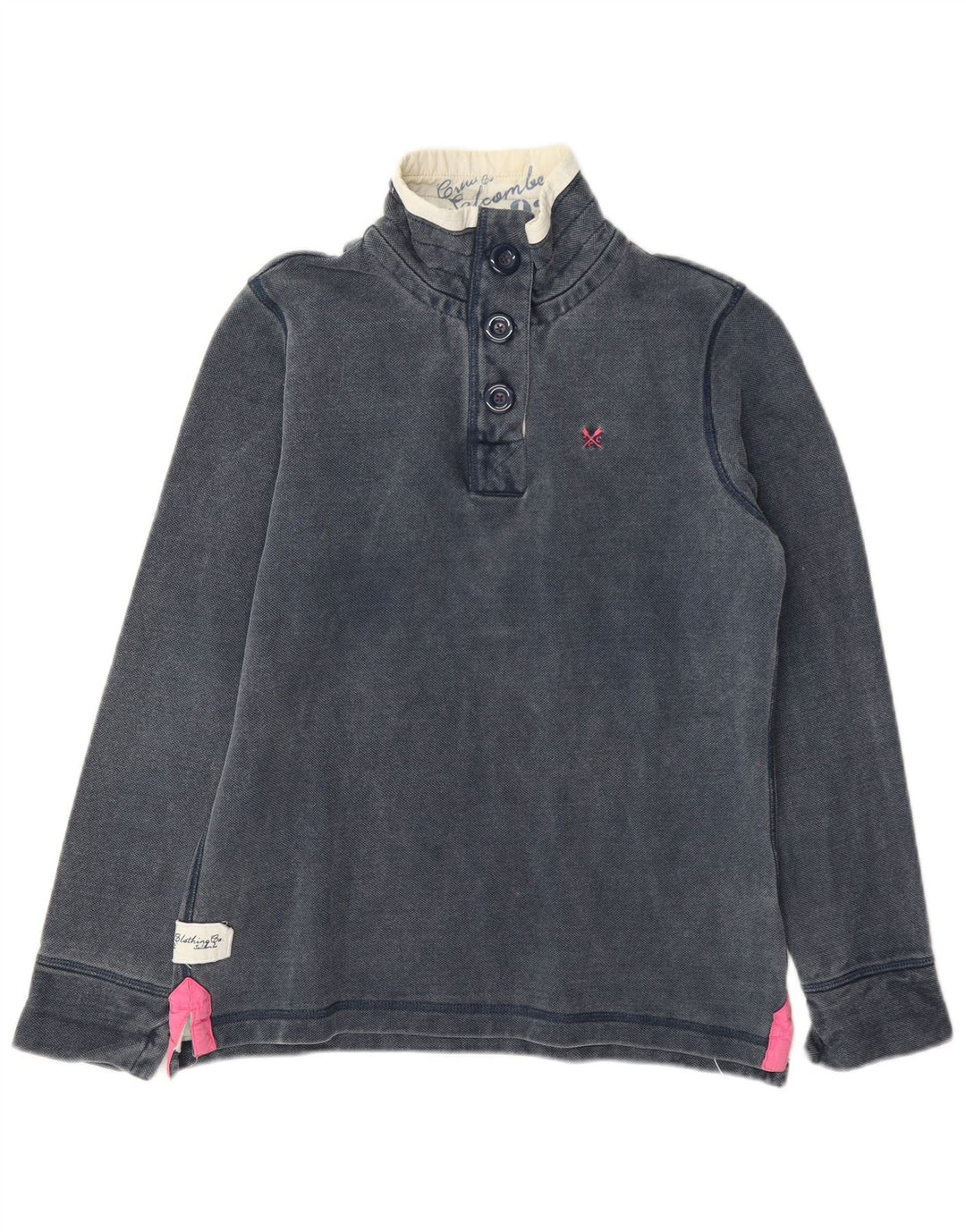 Besætningstøj Dame Button Neck Sweatshirt Jumper UK 8 Small Navy Blue