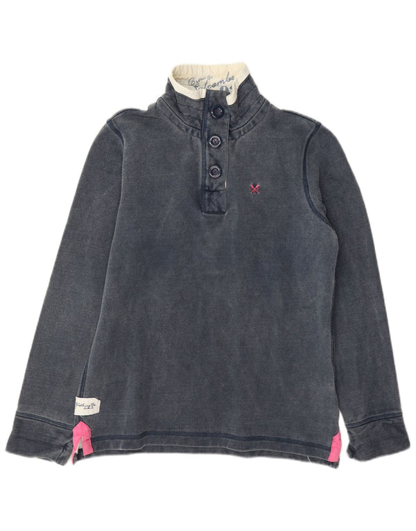 Besætningstøj Dame Button Neck Sweatshirt Jumper UK 8 Small Navy Blue
