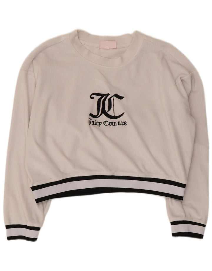 JUICY COUTURE Dame Crop Graphic Sweatshirt Jumper UK 16 Large White
