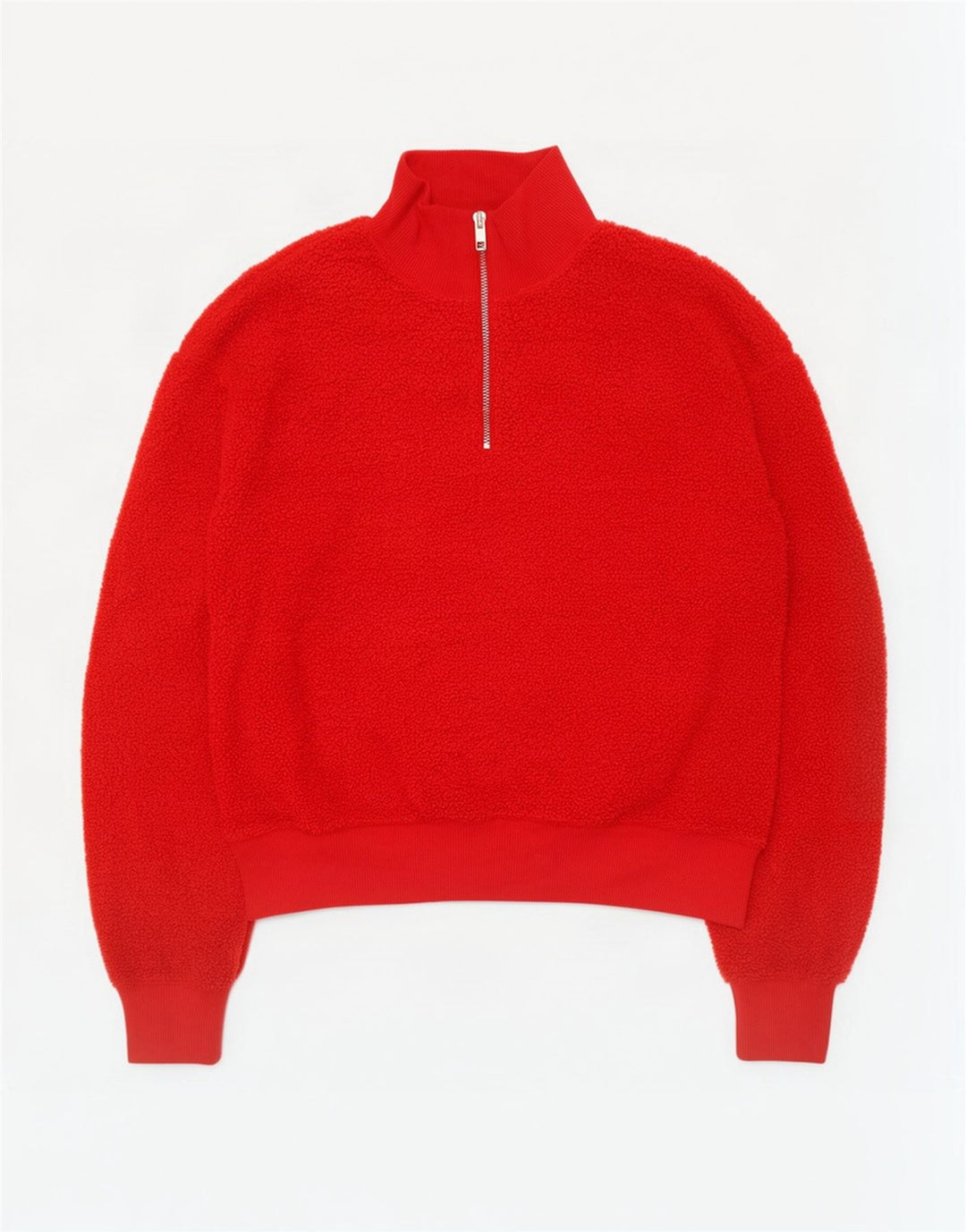 Topshop Dame Oversized Zip Neck Fleece Jumper UK 10 Small Red Polyester