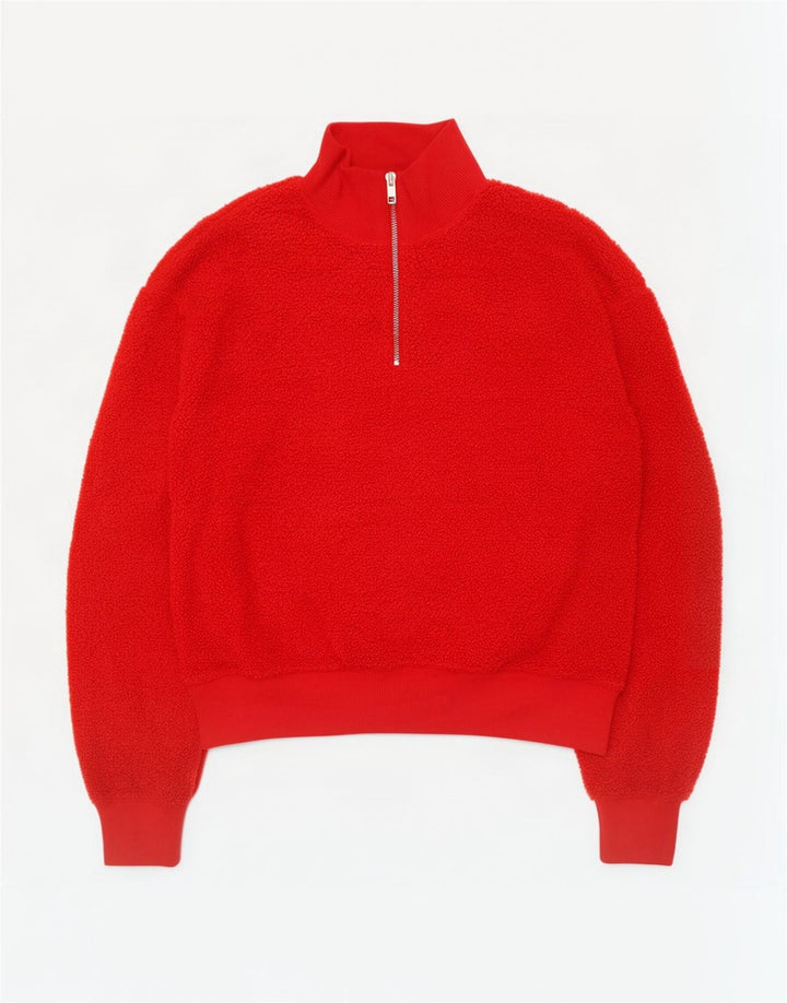 Topshop Dame Oversized Zip Neck Fleece Jumper UK 10 Small Red Polyester