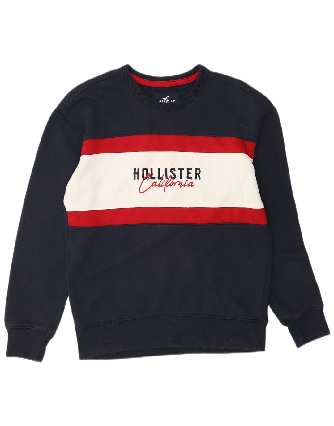 HOLLISTER Mens Graphic Sweatshirt Jumper Small Navy Blue Colourblock