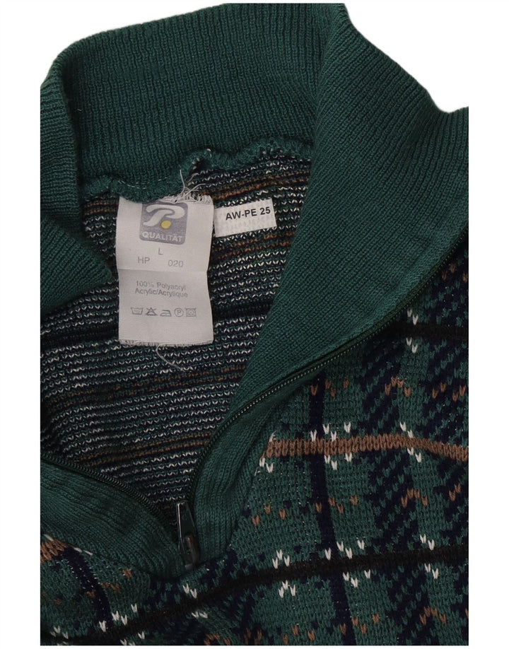 Vintage herre lynlås-hals sweater stor grøn geometrisk polyakryl