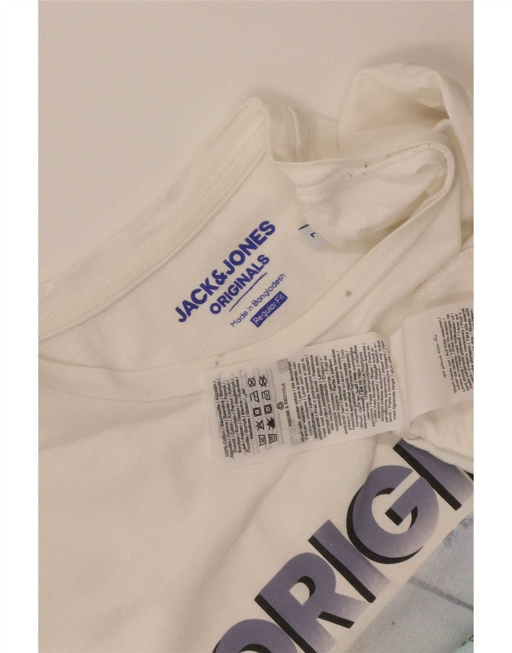 Jack & Jones Herre Regular Fit grafisk T-shirt Top Stor hvid bomuld
