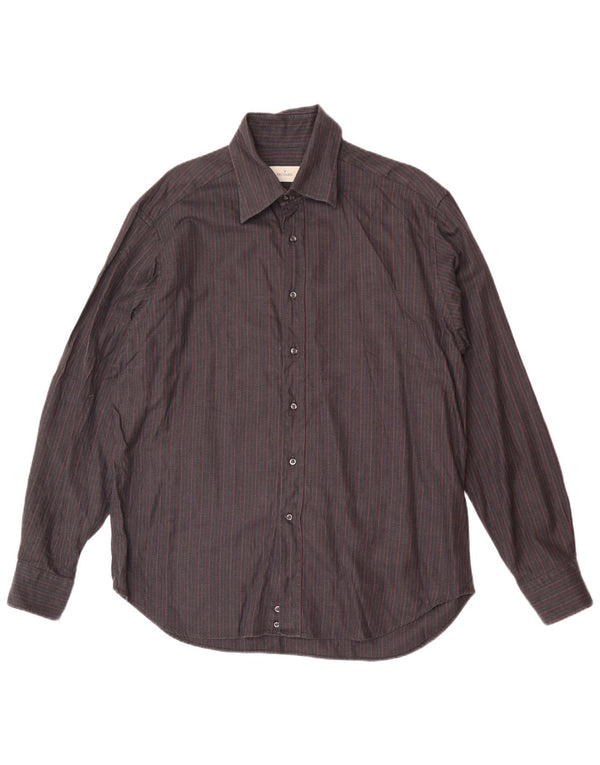 Trussardi herreskjorte str. 44 17 1/2 XL marineblå stribet klassisk