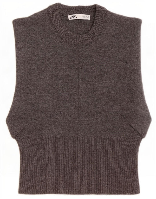 Zara Dame Vest Tank Top UK 10 Lille Grå Uld