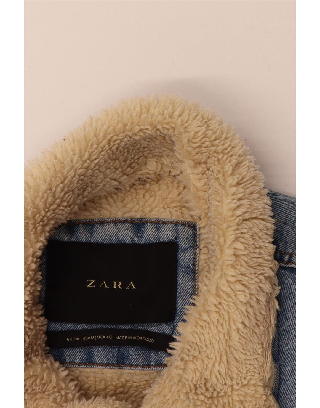 ZARA Mens Denim Sherpa Jacket UK 38 Medium Blue Cotton