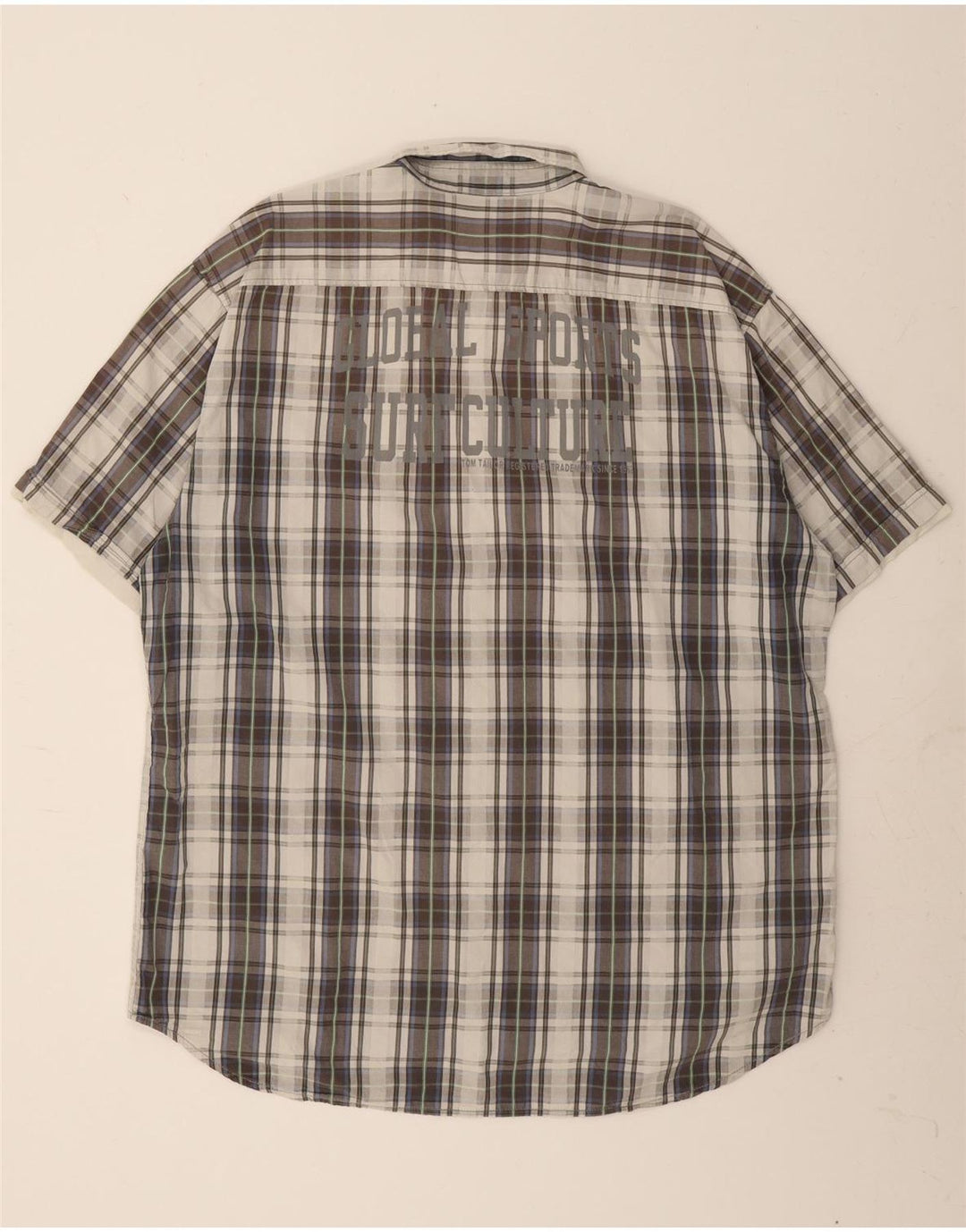 TOM TAILOR Mens Graphic Short Sleeve Shirt 2XL Grey Check Cotton