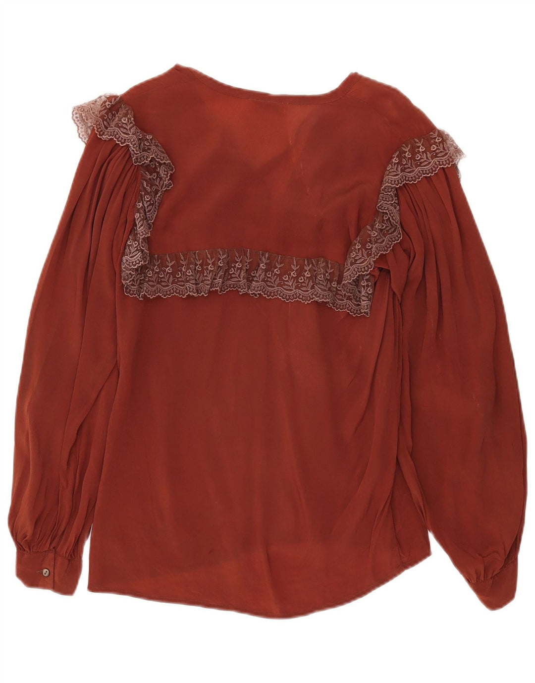 Vintage Dame se Gennem Langærmet Bluse Top IT 42 Medium Brown Floral