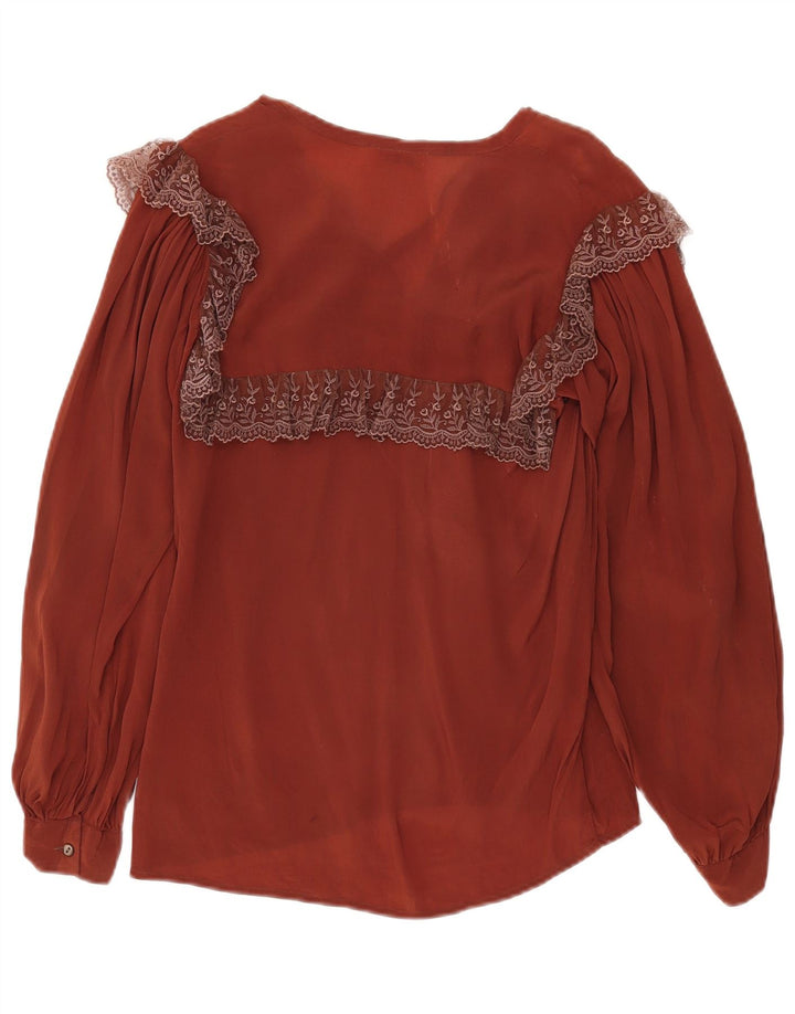 Vintage Dame se Gennem Langærmet Bluse Top IT 42 Medium Brown Floral