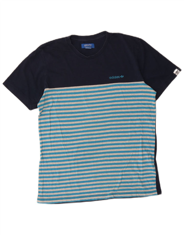 Adidas T-shirt top til mænd mellem marineblå stribet bomuld