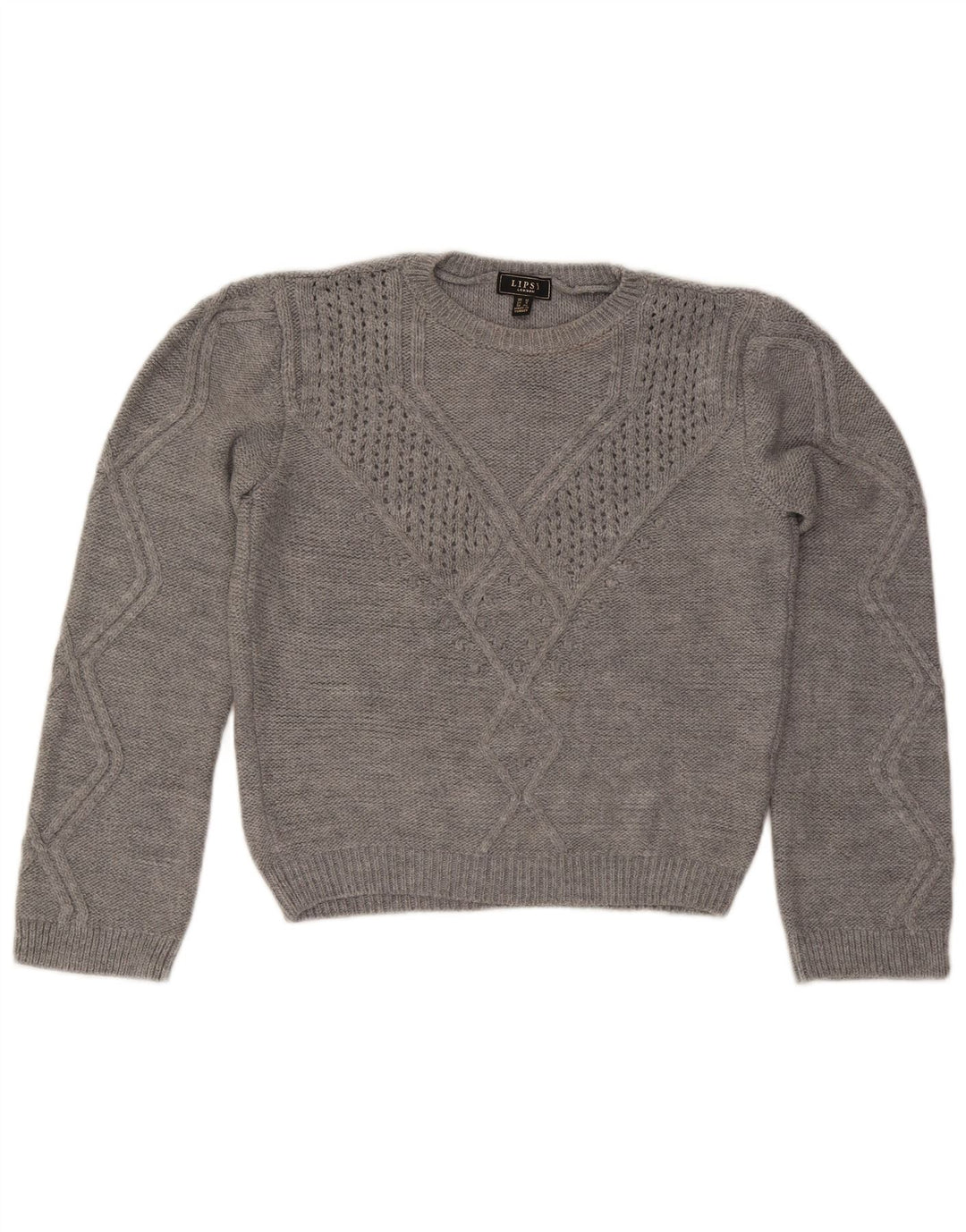 Lipsy Dame Crew Neck Jumper Sweater UK 12 Medium Grå Akryl