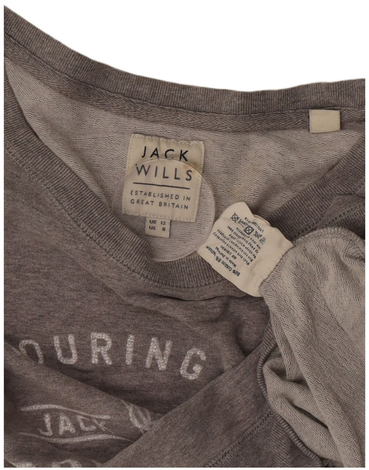 Jack Wills Womens Graphic Crop Sweatshirt Jumper UK 12 Medium Grey Bomuld