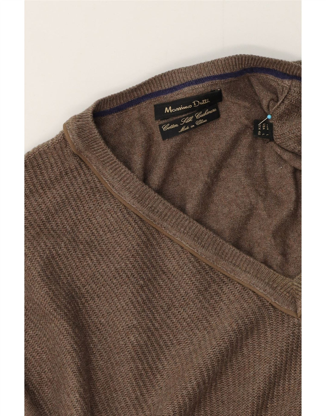 Massimo Dutti Herre V-hals sweater Stor brun bomuld