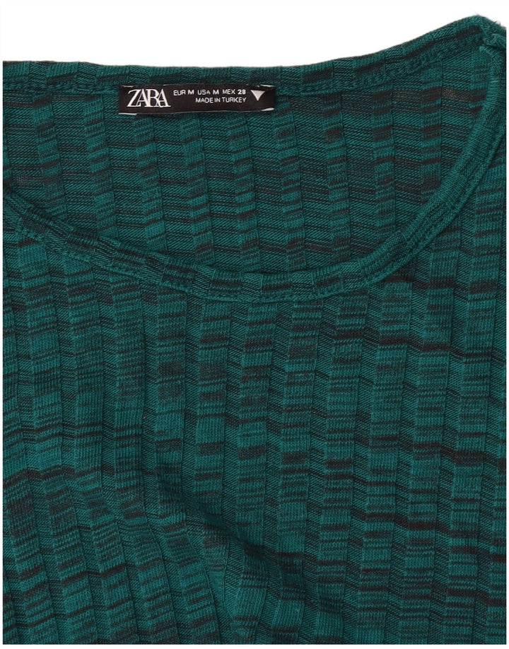 Zara Dame Jumper Dress UK 12 Medium Grøn Stribet