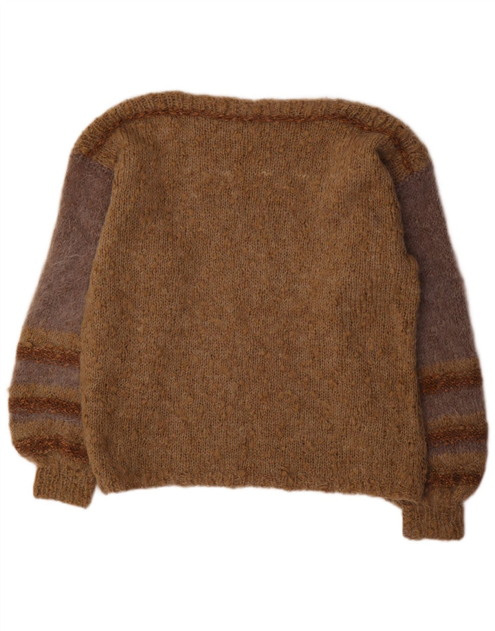 VINTAGE Dame Boat Neck Jumper Sweater UK 18 XL Brun Stribet