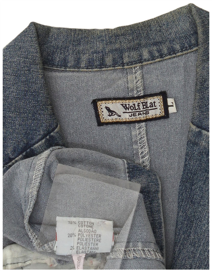 VINTAGE Dame denimjakke UK 14 Large Blue Cotton Classic