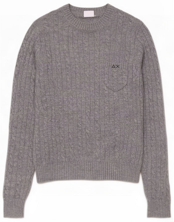 Sun68 Dame sweater med rund hals, UK 14 Large Grey Merino Wool