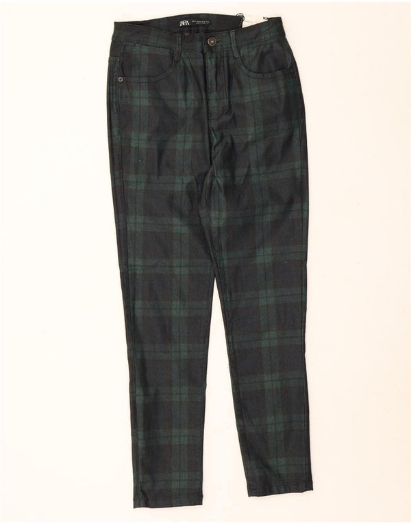 Zara Herre Skinny Casual Bukser EU 38 Small W30 L26 Grøn ternet bomuld