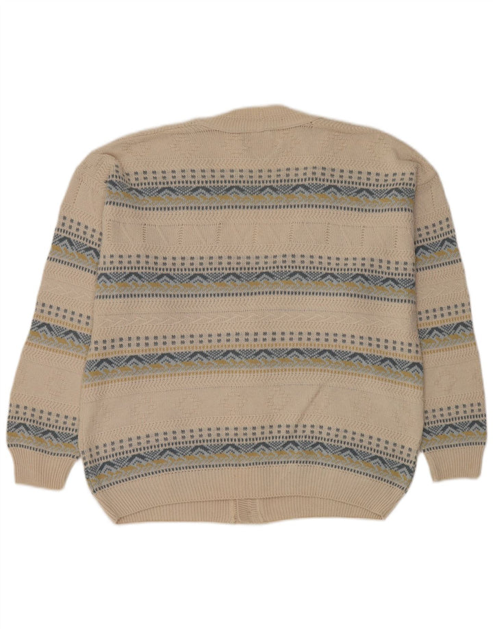 Settebello Herre Cardigan Sweater Large Beige Fair Isle Bomuld