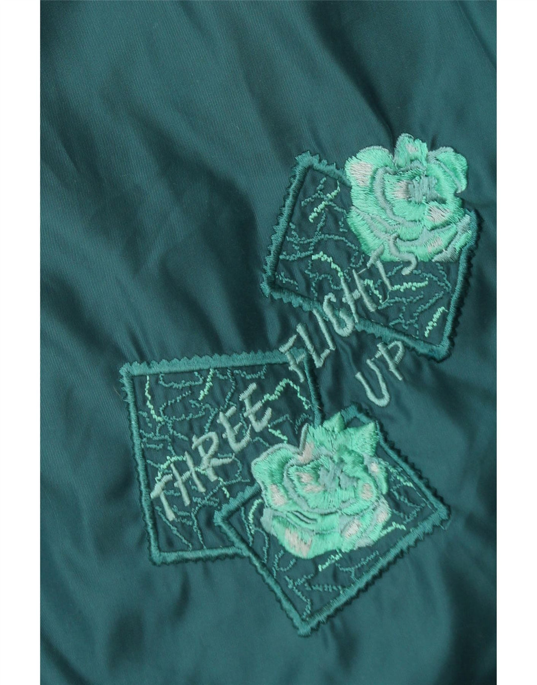 VINTAGE Dame Oversized grafisk vendbar jakke UK 16 Stor turkis