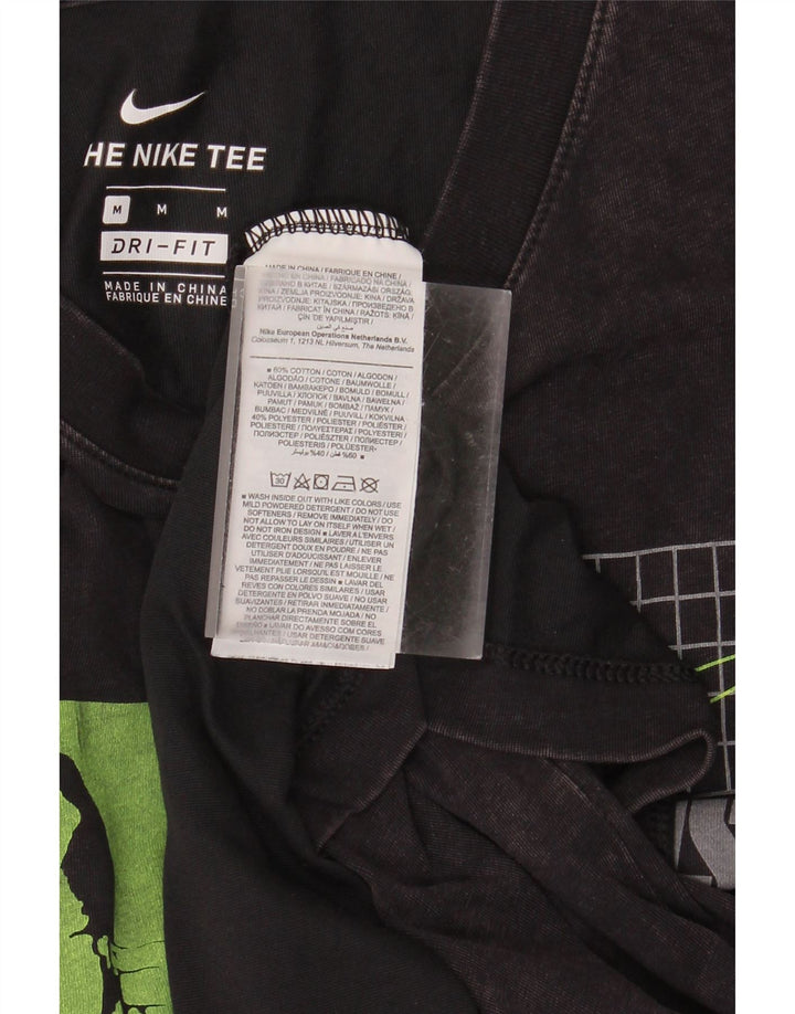 NIKE Mens Dri Fit Graphic T-Shirt Top Medium Black Cotton