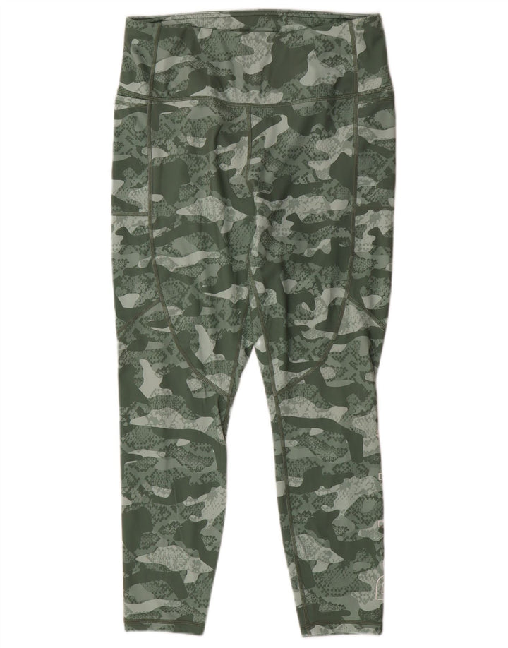 REEBOK Womens Leggings UK 14 Large  Green Camouflage Polyester