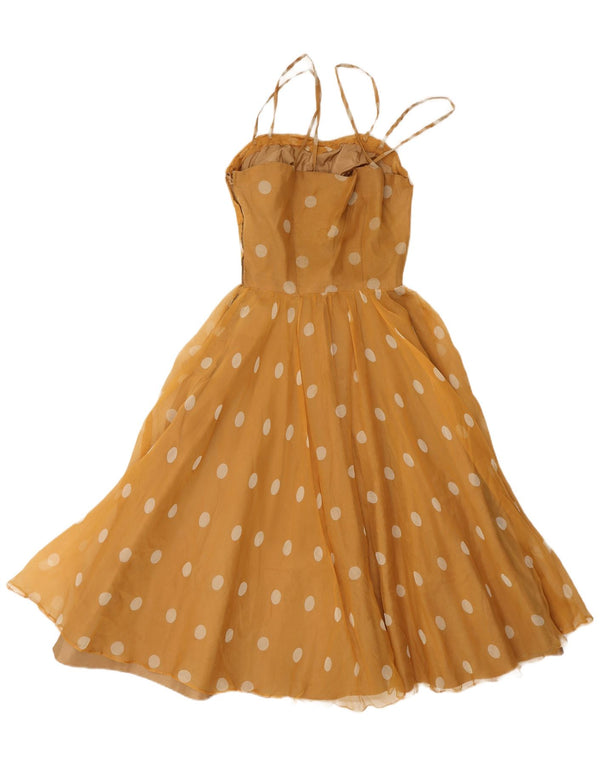 Vintage Dame A-Line Kjole UK 8 Small Yellow Polka Dot