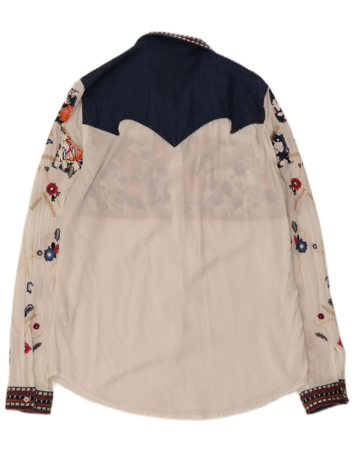 Desigual Womens Shirt UK 12 Medium White Floral Viscose