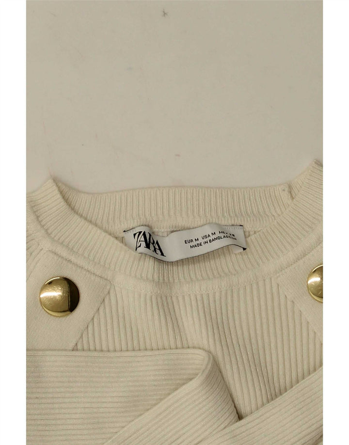 Zara Dame Crop Top Langærmet UK 12 Medium White