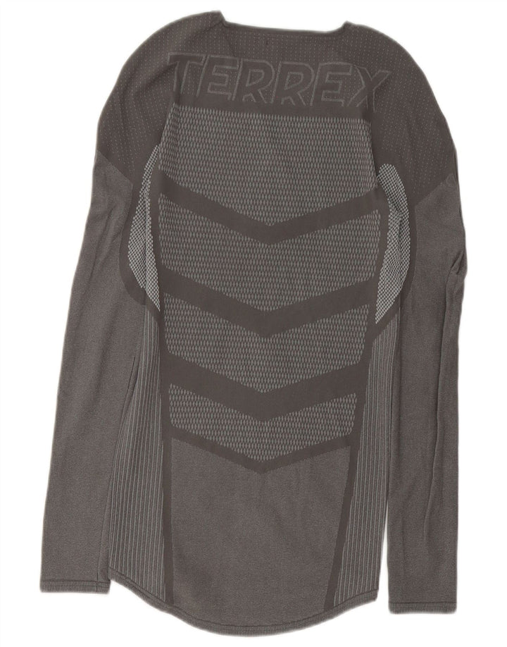 Adidas Herre Terrex grafisk top langærmet mellemgrå geometrisk polyester