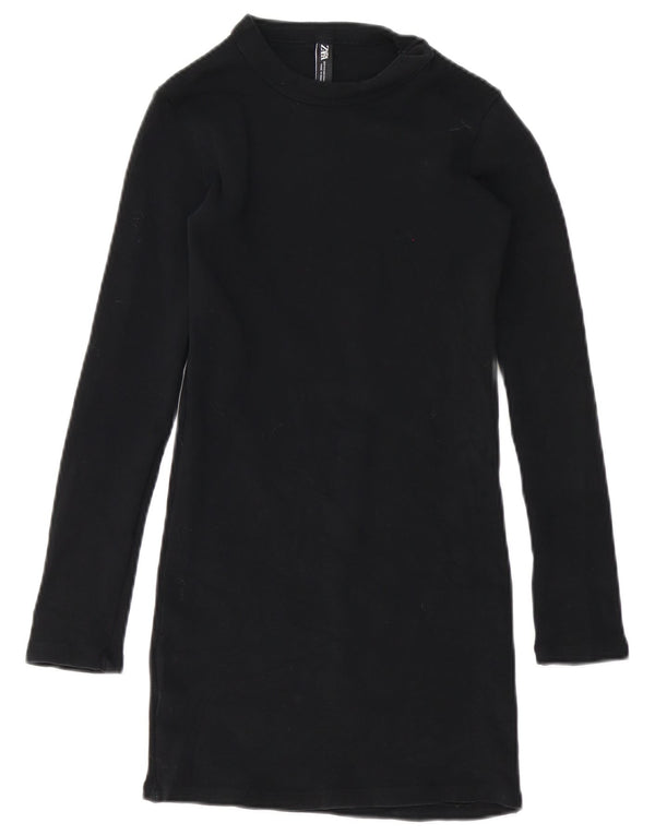 Zara Dame Langærmet T-Shirt Kjole UK 10 Small Black Bomuld