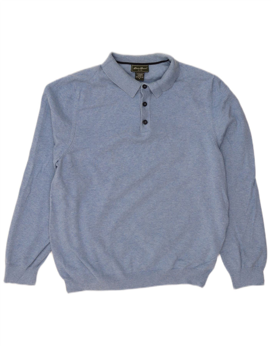 EDDIE BAUER Herre polo-hals sweater mellemblå bomuld