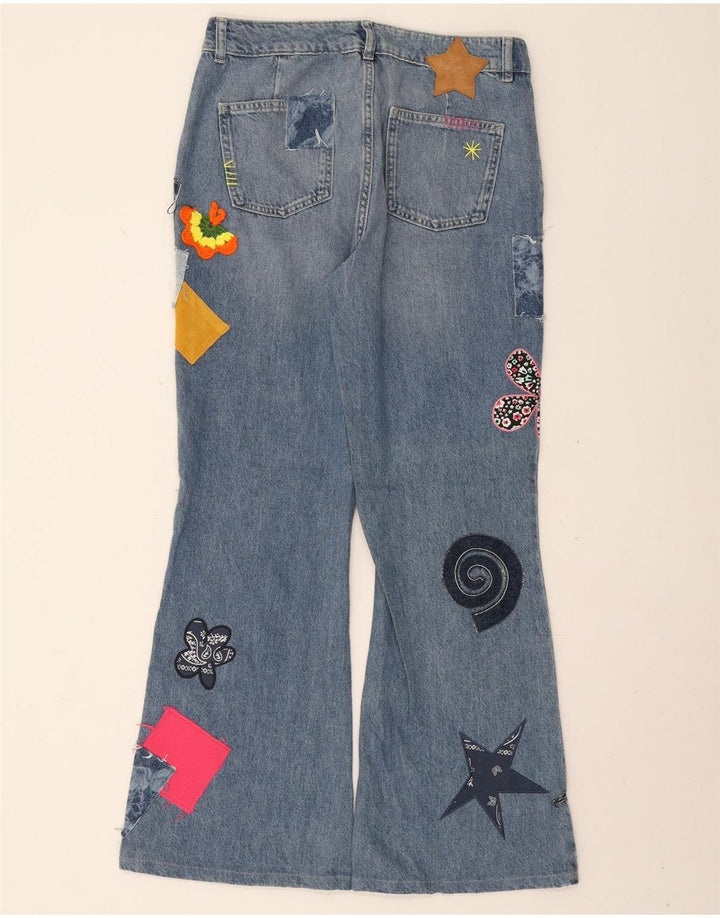 Desigual Dame Flared Jeans Large W32 L30 Blå Patchwork Bomuld