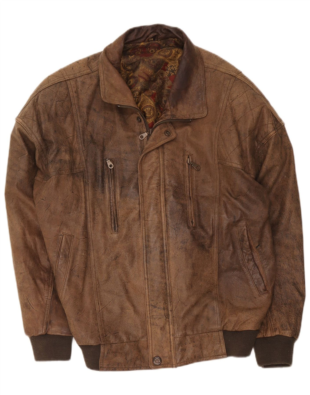 Vintage Herre Læder Bomber Jacket IT 54 2XL Brun