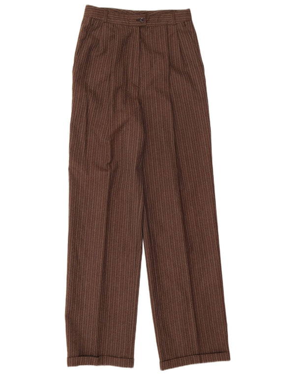 Vintage kvinders højtaljede jakkesætbukser W26 L31 brun nålestribe