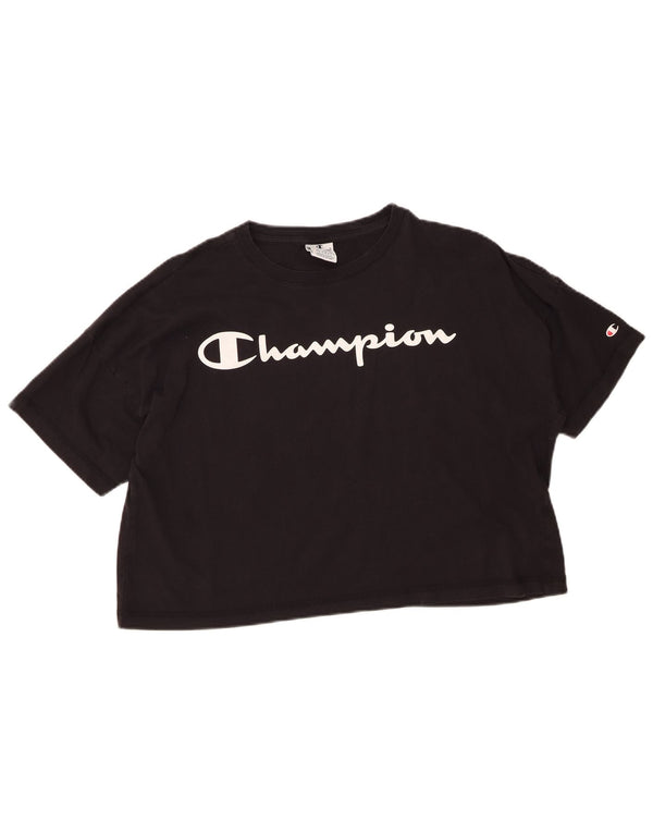 Champion Womens Oversized Crop Graphic T-Shirt Top UK 14 Medium Black