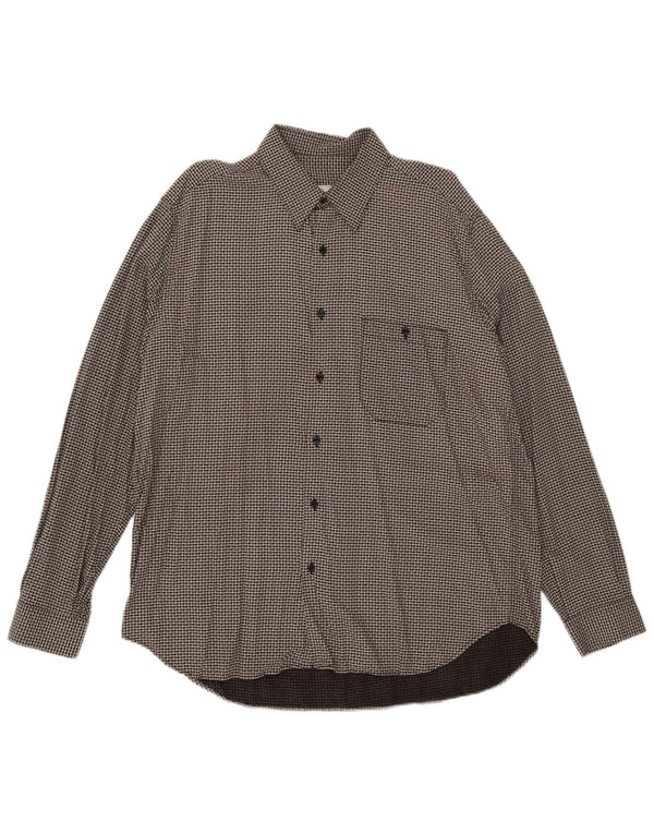 Vintage Mens Shirt Large Grey Houndstooth Viscose