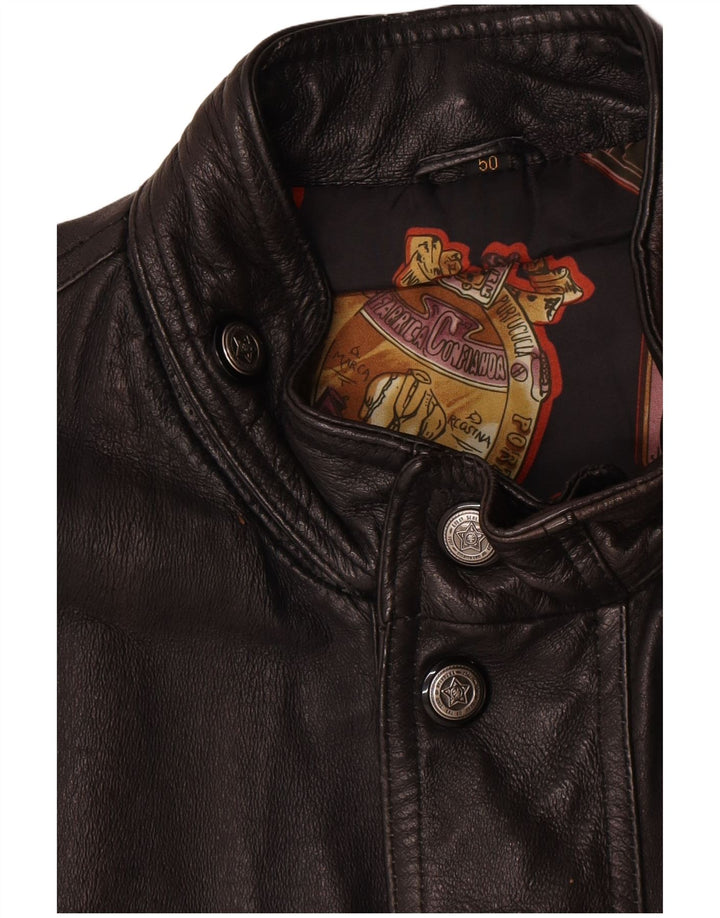 Vintage Herre Læder Gilet IT 50 Stort Sort Læder