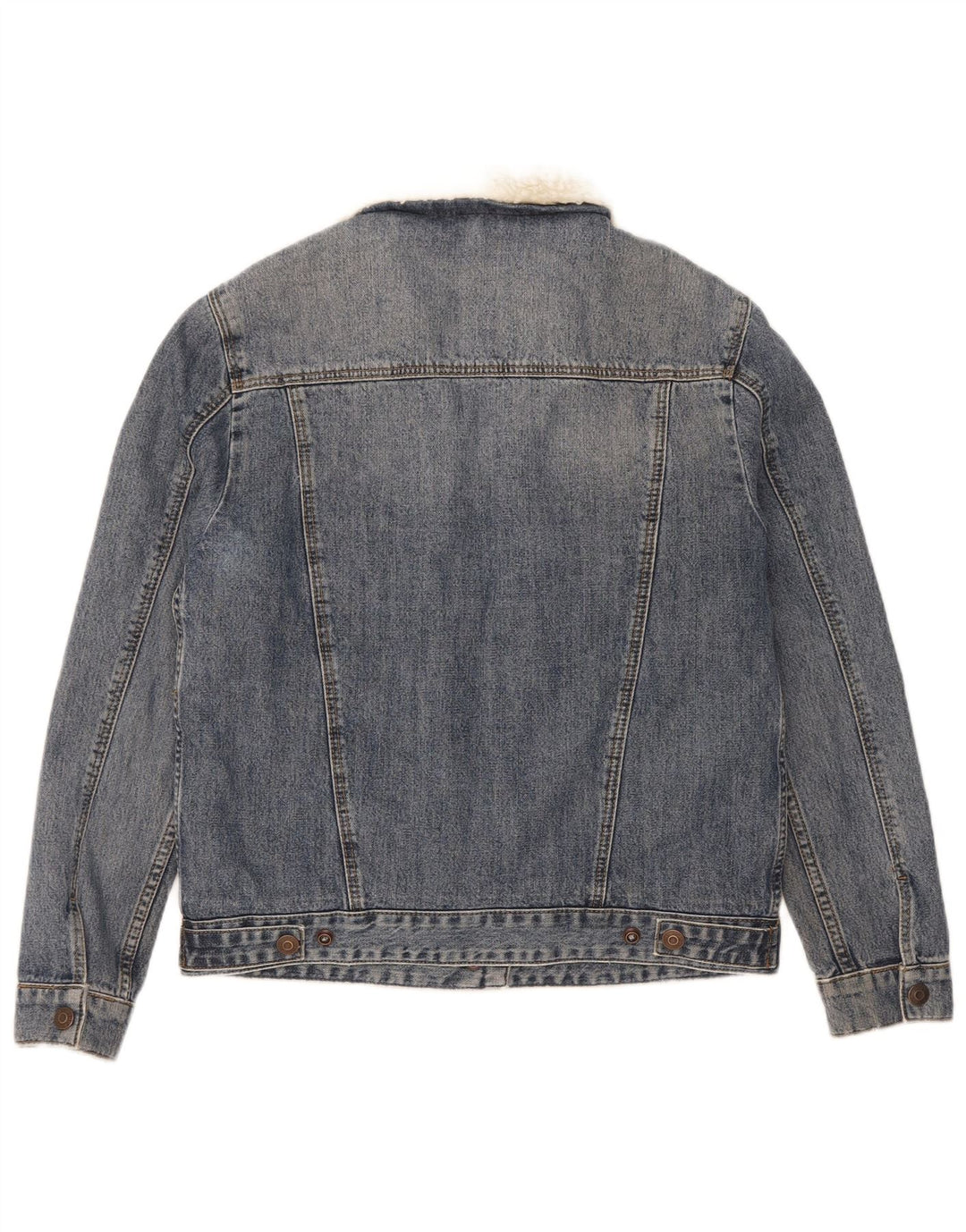 Topshop Dame Sherpa Denim Jacket UK 8 Small Blue Cotton