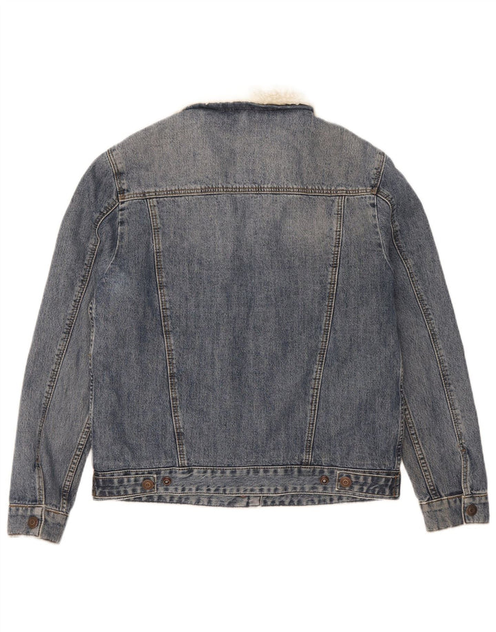 Topshop Dame Sherpa Denim Jacket UK 8 Small Blue Cotton